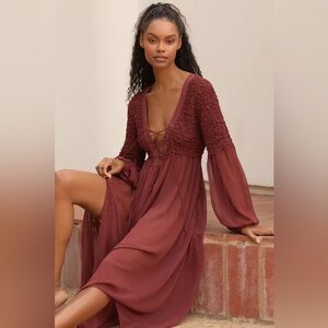 ohsevendays tiered sheer midi dress S NEW Anthropologie OhSevenDays Tiered Sheer